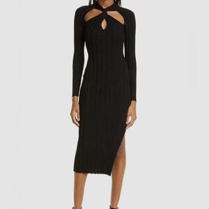 Milly Black Long Sleeve Ribbed Dress